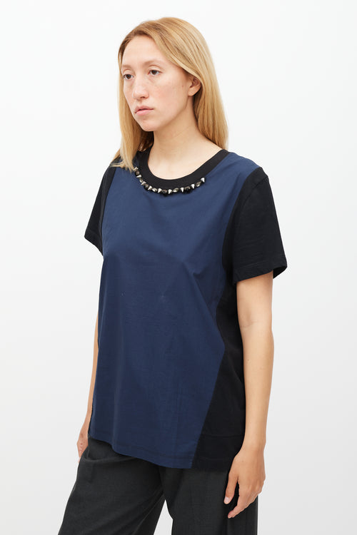 Marni Navy & Black Crystal & Spike Embellished Top