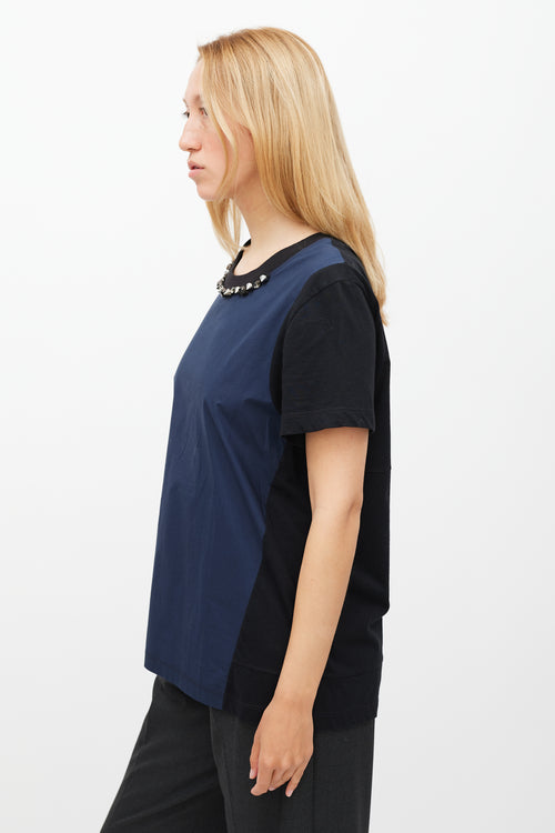 Marni Navy & Black Crystal & Spike Embellished Top