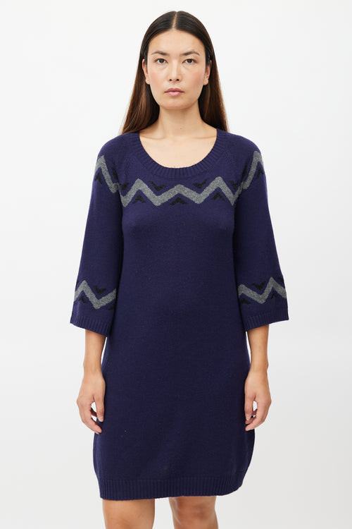 Marni Navy & Grey Stripe Knit Sweater Dress