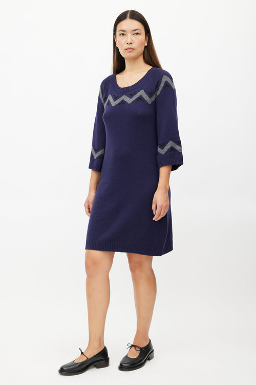 Marni Navy & Grey Stripe Knit Sweater Dress