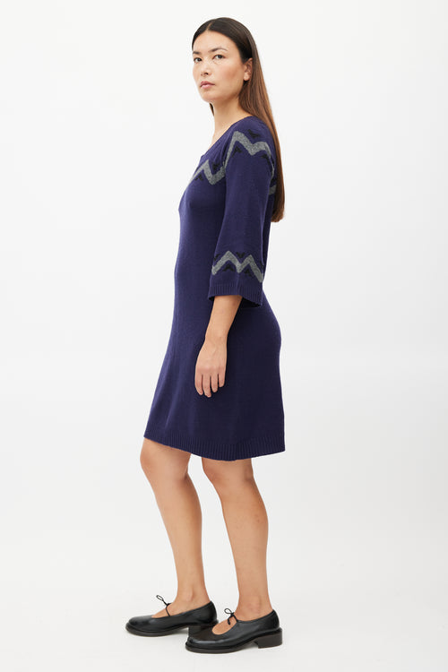 Marni Navy & Grey Stripe Knit Sweater Dress