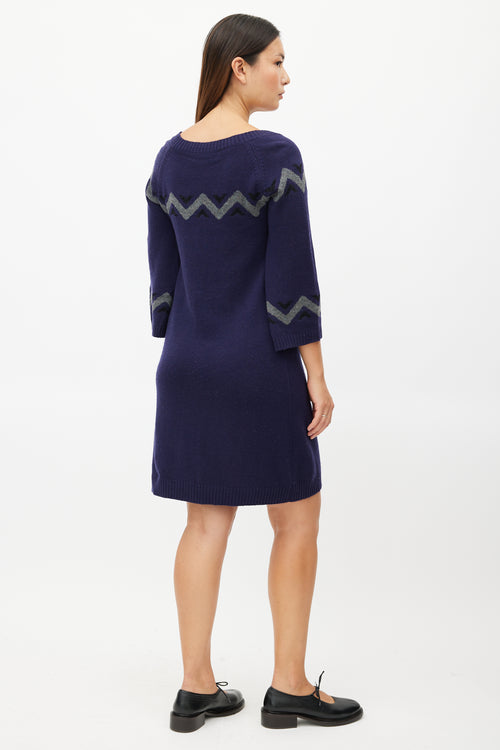 Marni Navy & Grey Stripe Knit Sweater Dress