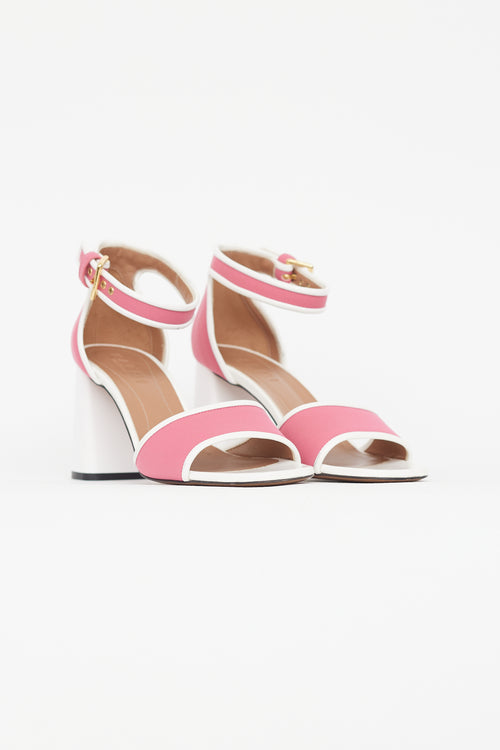 Marni Pink & White Textile Block Heeled Sandal