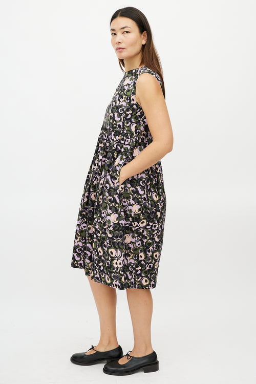 Marni Purple & Multicolour Pleated Floral Dress