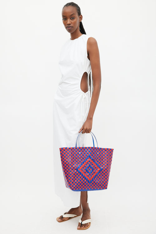 Marni Blue & Red Woven Market Tote Bag
