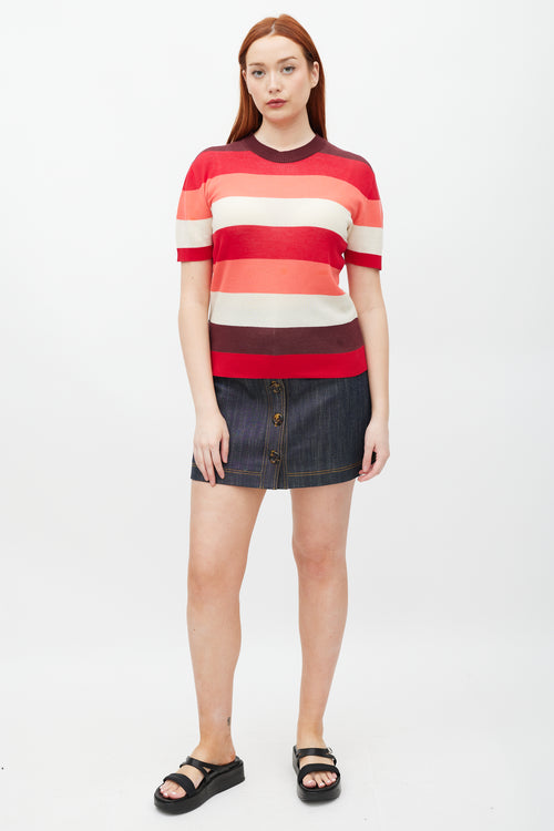 Marni Red & Multicolour Striped Knit Top