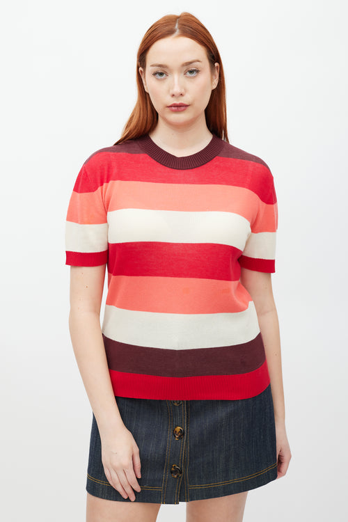 Marni Red & Multicolour Striped Knit Top
