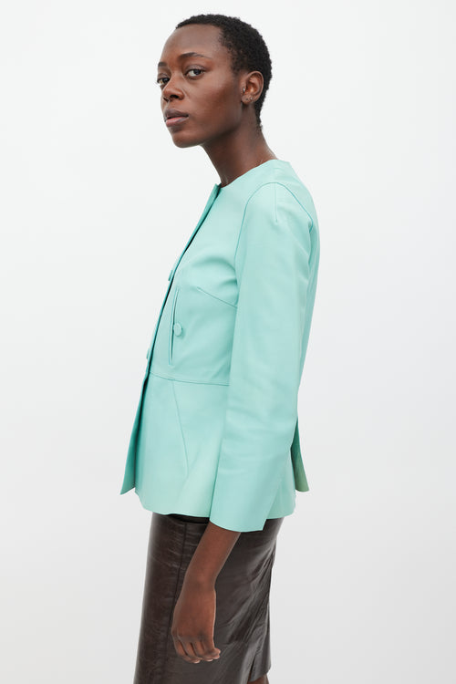 Marni Turquoise Leather Peplum Jacket