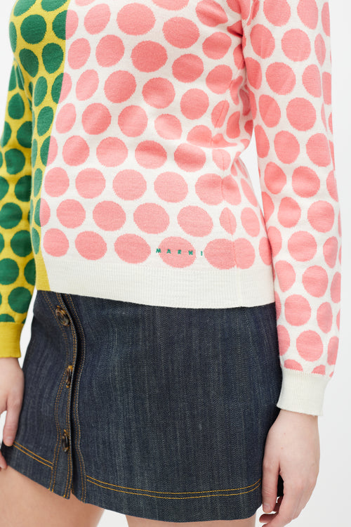 Marni White & Multicolour Polka Dot Wool Knit Sweater