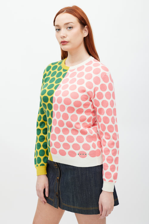 Marni White & Multicolour Polka Dot Wool Knit Sweater