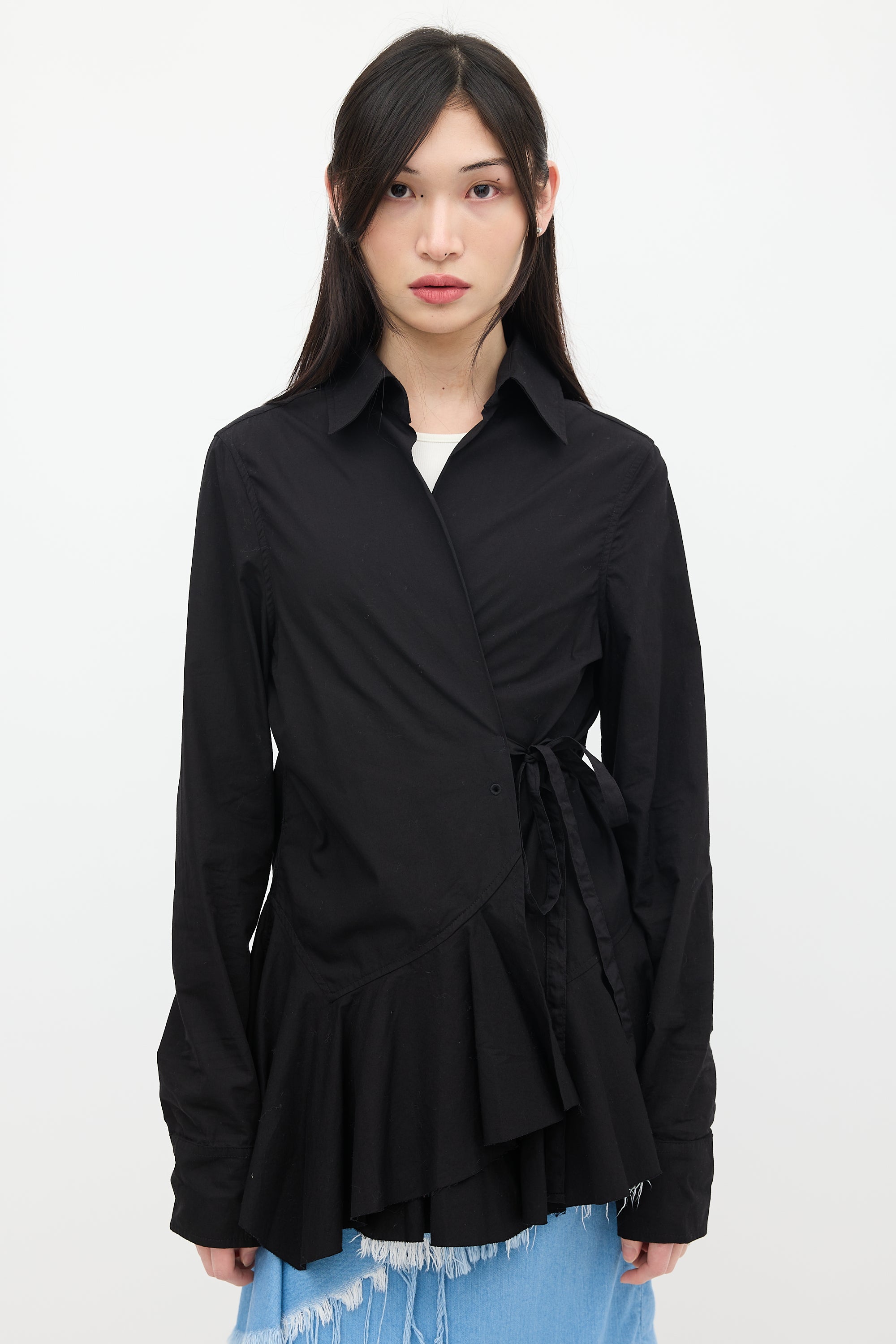 Marques Almeida Black Ruffled Wrap Shirt
