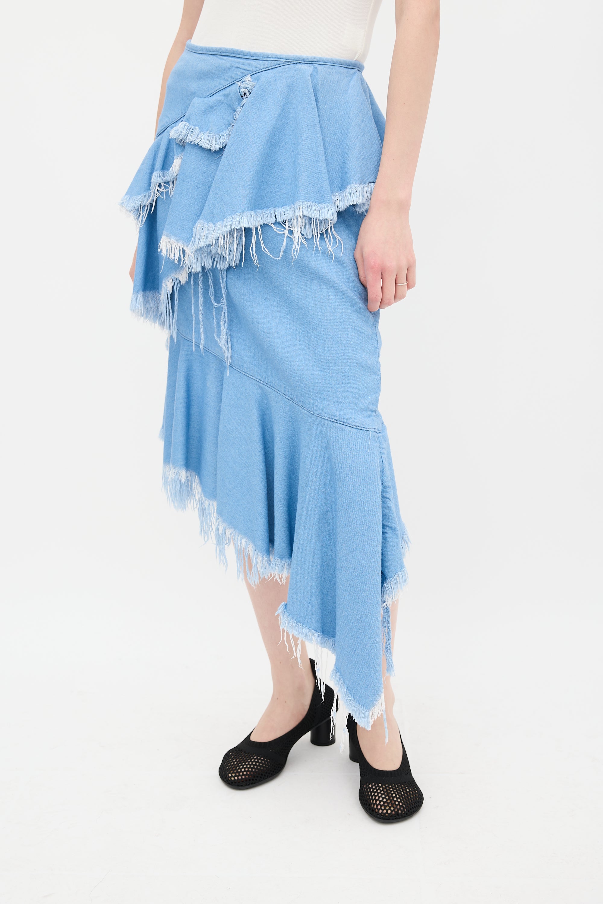 Marques Almeida Light Wash Ruffled Denim Skirt