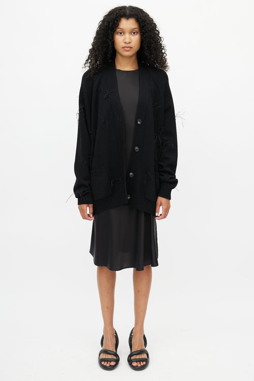Marques'Almeida Black Merino & Feather Trim Cardigan