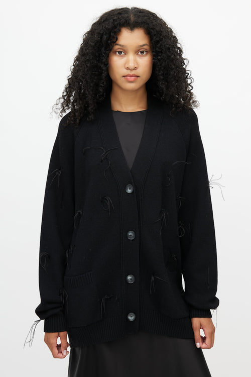 Marques'Almeida Black Merino & Feather Trim Cardigan