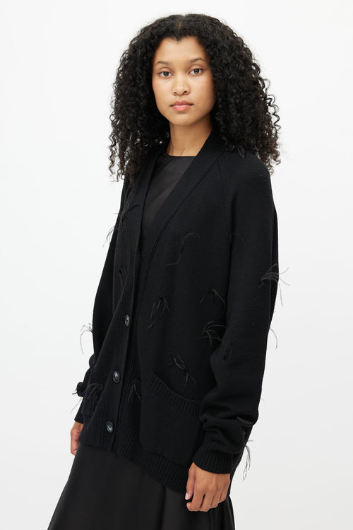 Marques'Almeida Black Merino & Feather Trim Cardigan