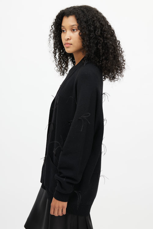 Marques'Almeida Black Merino & Feather Trim Cardigan
