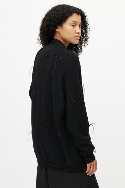 Marques'Almeida Black Merino & Feather Trim Cardigan