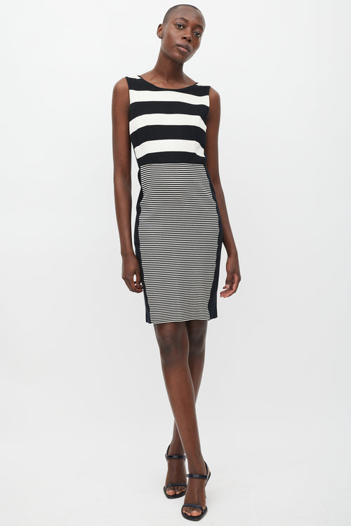 Max Mara Black & White Striped Sheath Dress