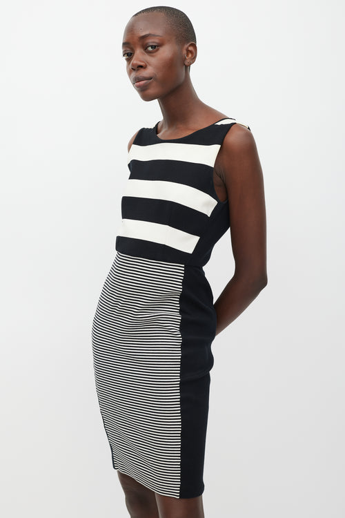 Max Mara Black & White Striped Sheath Dress
