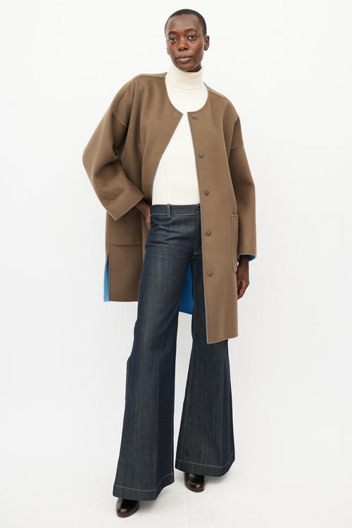 Max Mara Blue & Brown Reversible Wool Coat