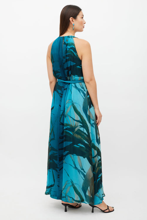 Max Mara Blue & Multicolour Silk Belted Dress
