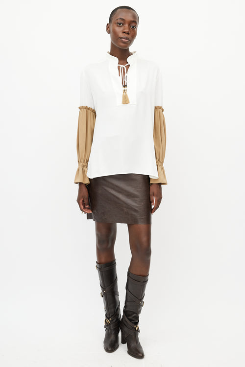 Max Mara Cream & Brown Silk Top