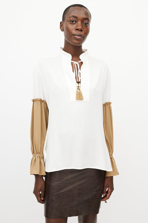 Max Mara Cream & Brown Silk Top