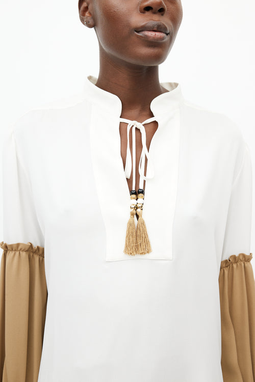 Max Mara Cream & Brown Silk Top