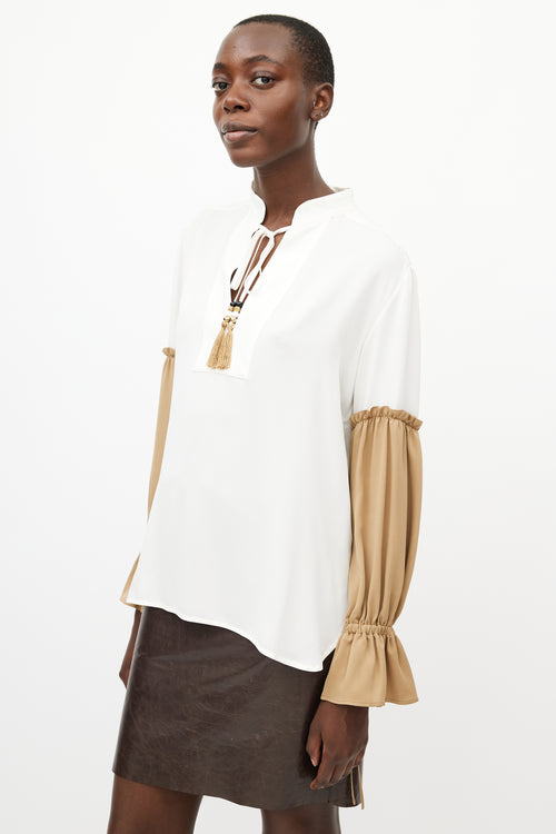 Max Mara Cream & Brown Silk Top