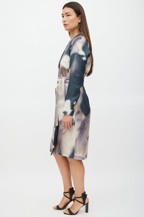 Max Mara Cream & Multicolour Silk Tie Dye Belted Dress