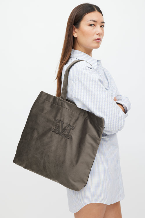 Max Mara Grey & Brown Velour Logo Tote
