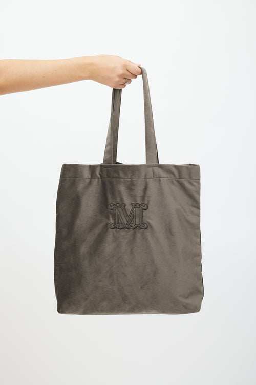 Max Mara Grey & Brown Velour Logo Tote