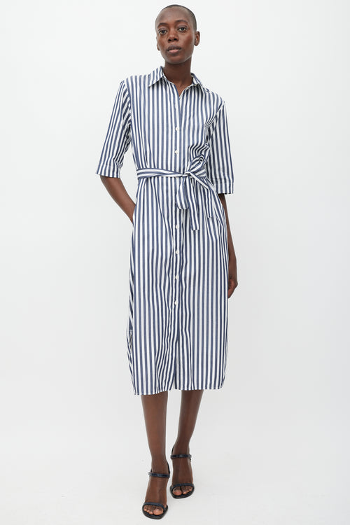 Max Mara Leisure Navy & White Striped Shirt Dress