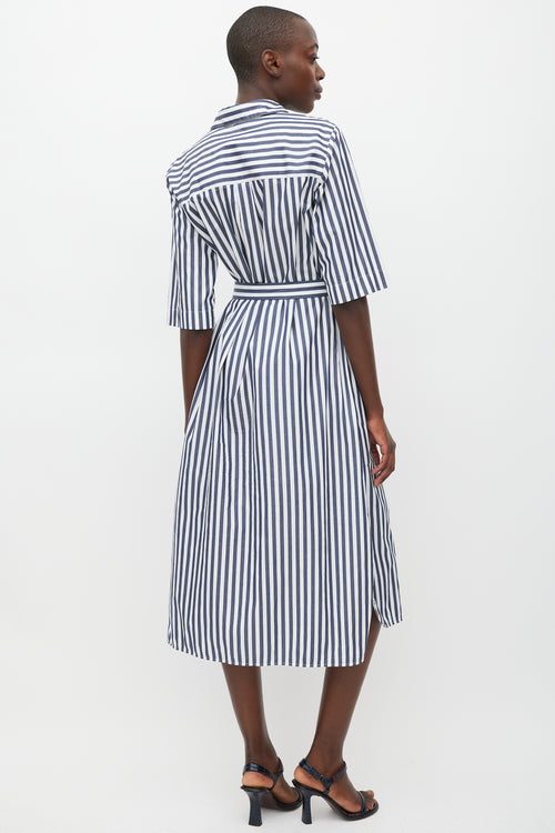 Max Mara Leisure Navy & White Striped Shirt Dress