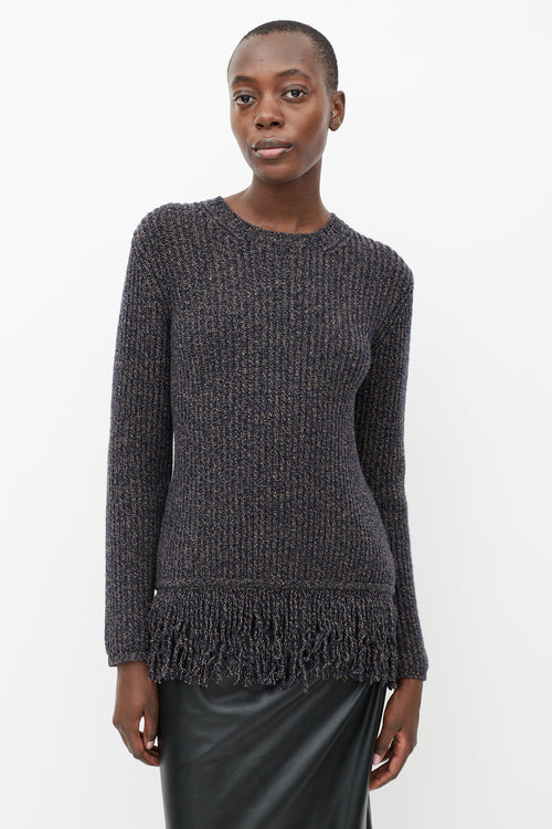 Max Mara Navy & Beige Speckled Wool Ribbed Sweater