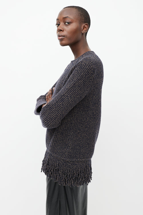 Max Mara Navy & Beige Speckled Wool Ribbed Sweater