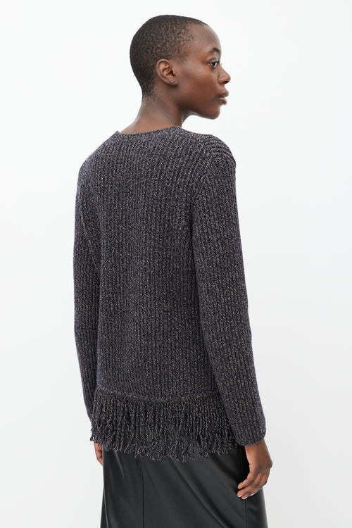 Max Mara Navy & Beige Speckled Wool Ribbed Sweater