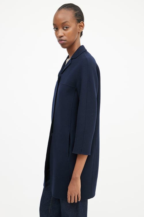 Max Mara S Navy Wool Three Quarter Sleeve Coat