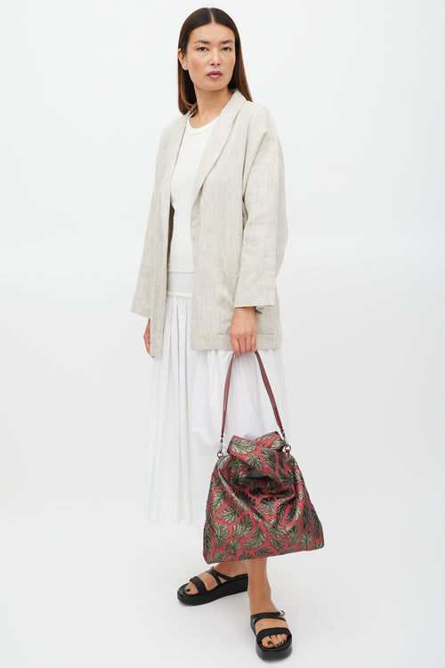 Max Mara Weekend Red & Green Leaf Brocade Tote Bag