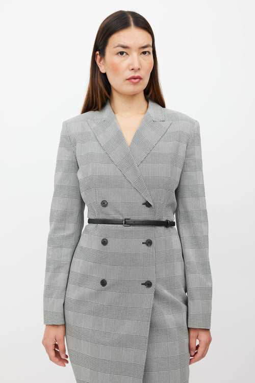 Max Mara White & Black Houndstooth Belted Coat Dress