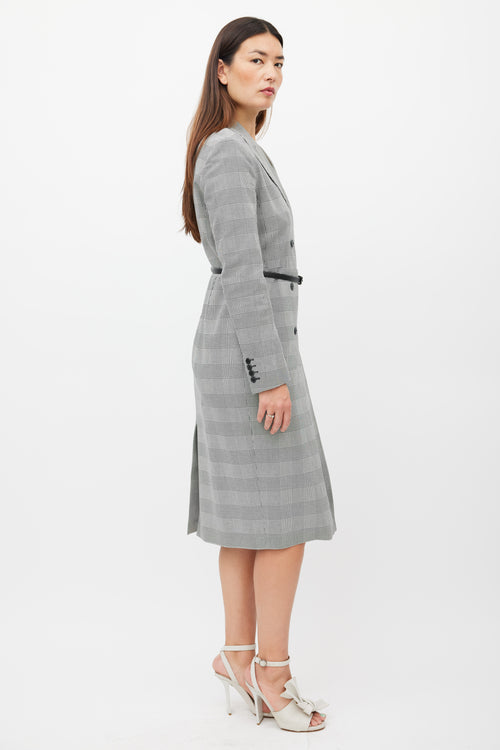 Max Mara White & Black Houndstooth Belted Coat Dress