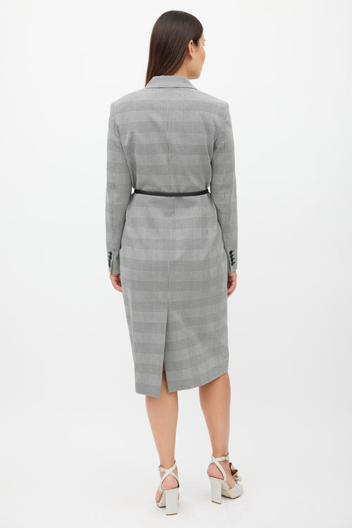 Max Mara White & Black Houndstooth Belted Coat Dress