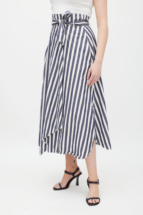 Max Mara White & Blue Striped Wrap Skirt