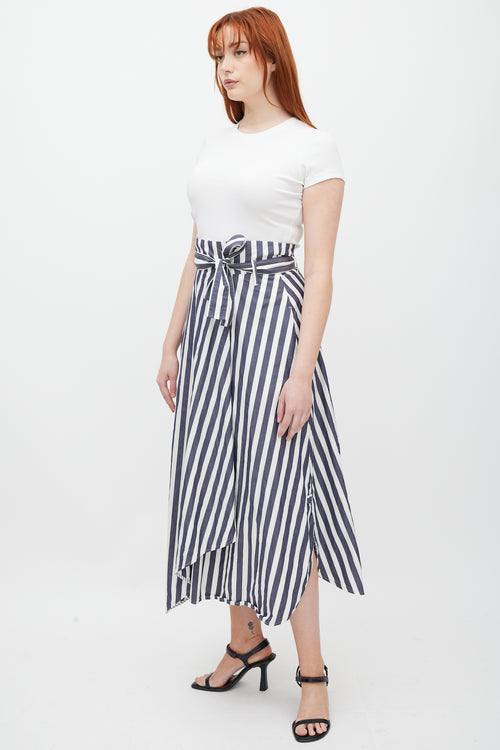 Max Mara White & Blue Striped Wrap Skirt