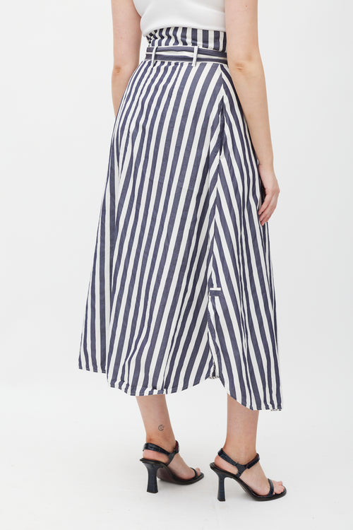Max Mara White & Blue Striped Wrap Skirt