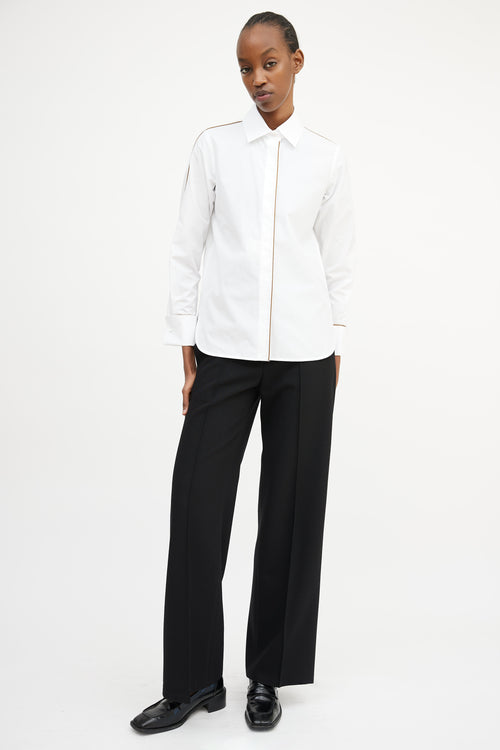 Max Mara White & Brown Trim Shirt