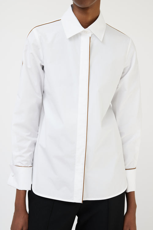 Max Mara White & Brown Trim Shirt