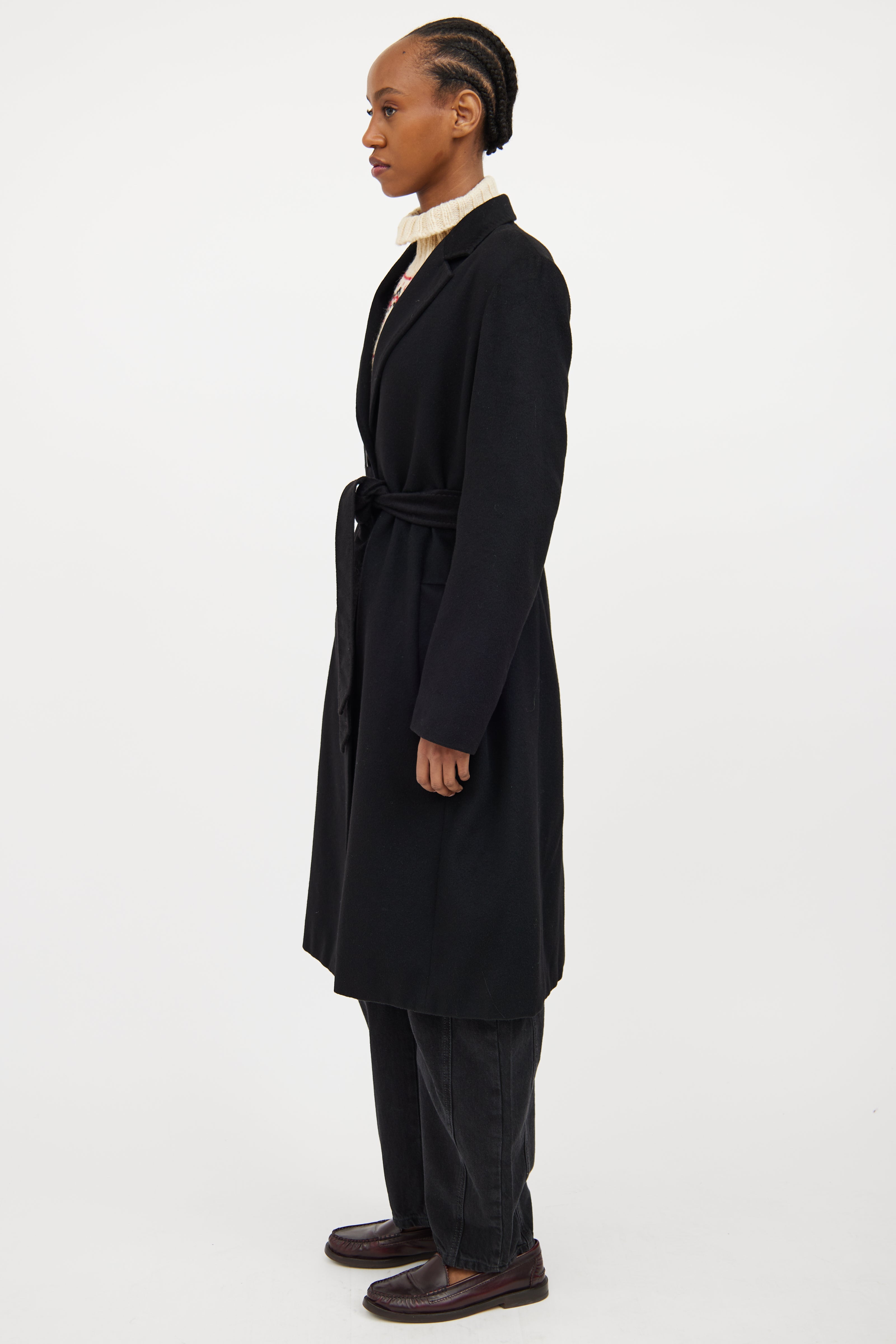 Black Cashmere Belted Coat
