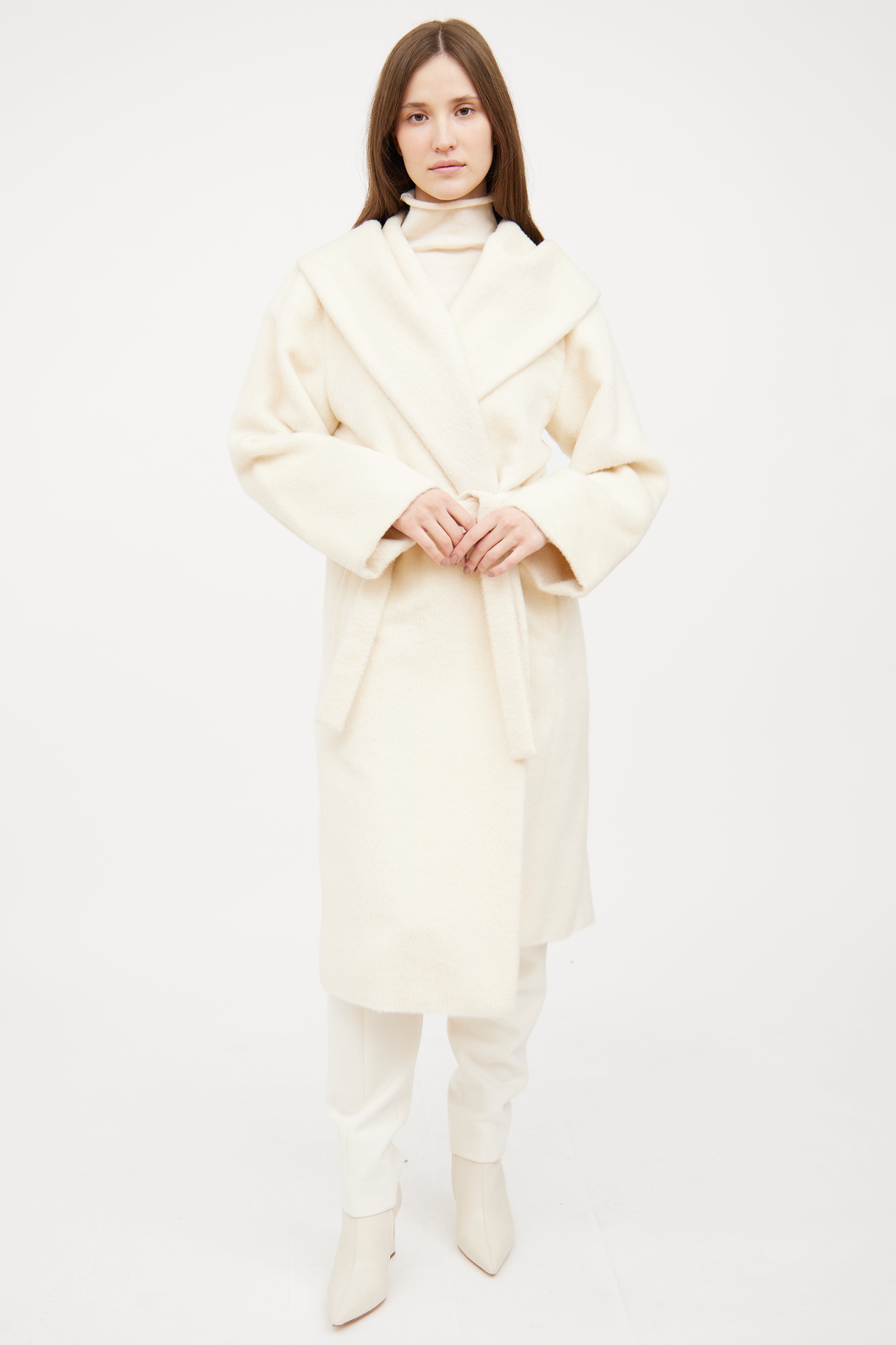 Max Mara Cream Hooded Wrap Coat