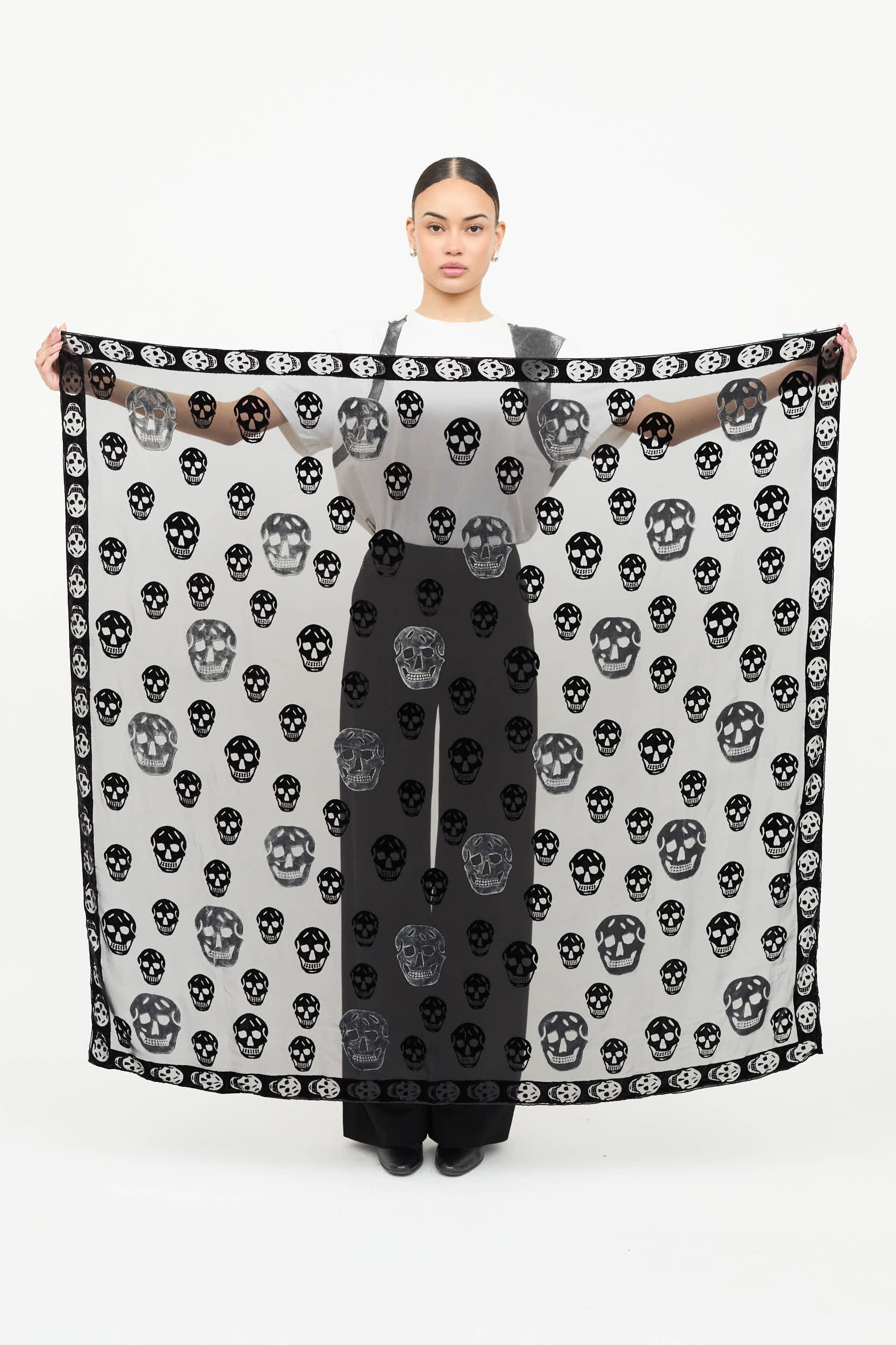 McQueen Silk Velvet Skull Scarf
